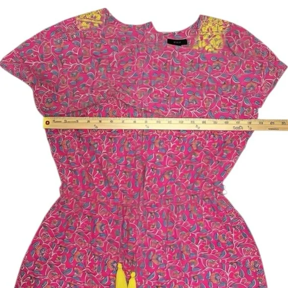 J.Crew Embroidered Romper Women’s Sz 8 Pink Vines Block Print Raglan Puff Sleeve - Picture 3 of 16